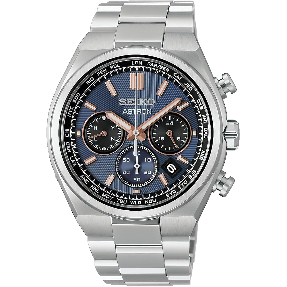 Мужские часы Seiko ASTRON HAD001J Солнечные Радиоуправляемые Синий Розово-Золотой Циферблат