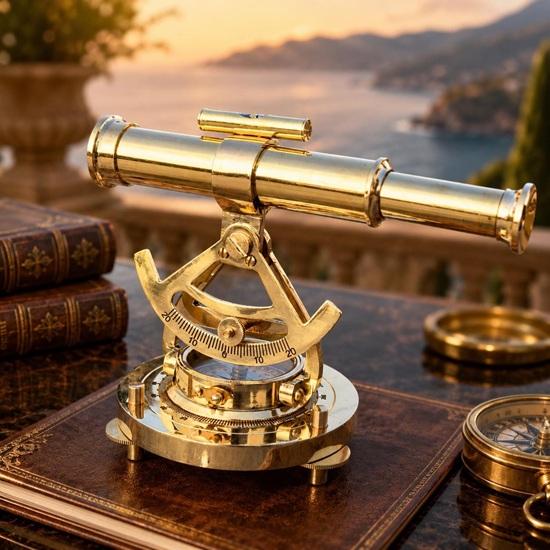 Brass Alidade Telescope Compass Nautical Surveying Instrument Maritime Collectible Decor