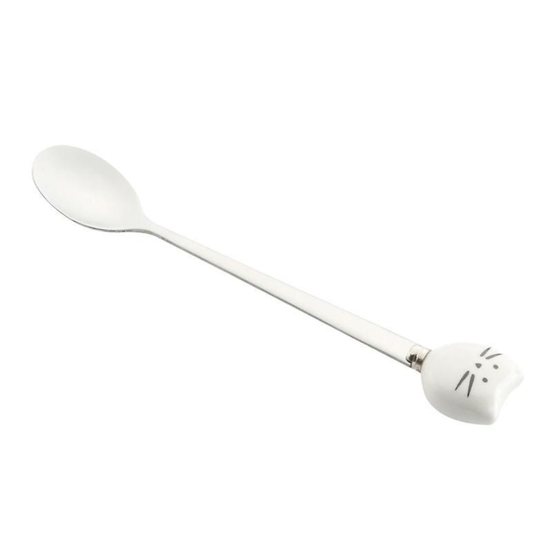 1 шт. мультяшная милая креативная керамика черно-белая кошка нержавеющая сталь фрукты маленькая вилка кофе молоко чай ложка для размешивания