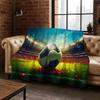 Green Black Football Field Stadium Art Flannel Blanket,Cozy Soft Throw Blanket for Home Bedroom Bed Sofa Picnic Cover Kids Gift
