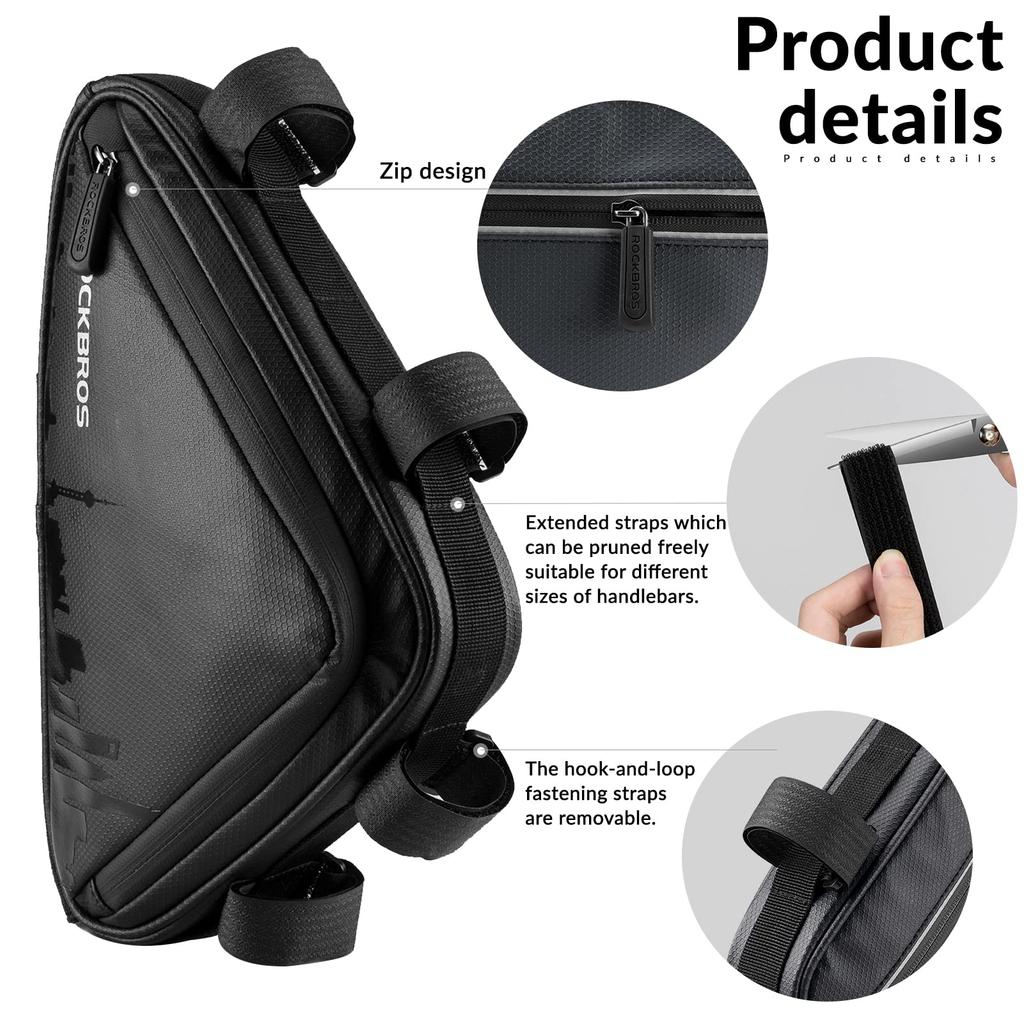 ROCKBROS Bicycle Frame Bag, Triangle Bag, Top Tube Bag for Mountain and Road Bikes, Water-Repellent, Large Storage Capacity