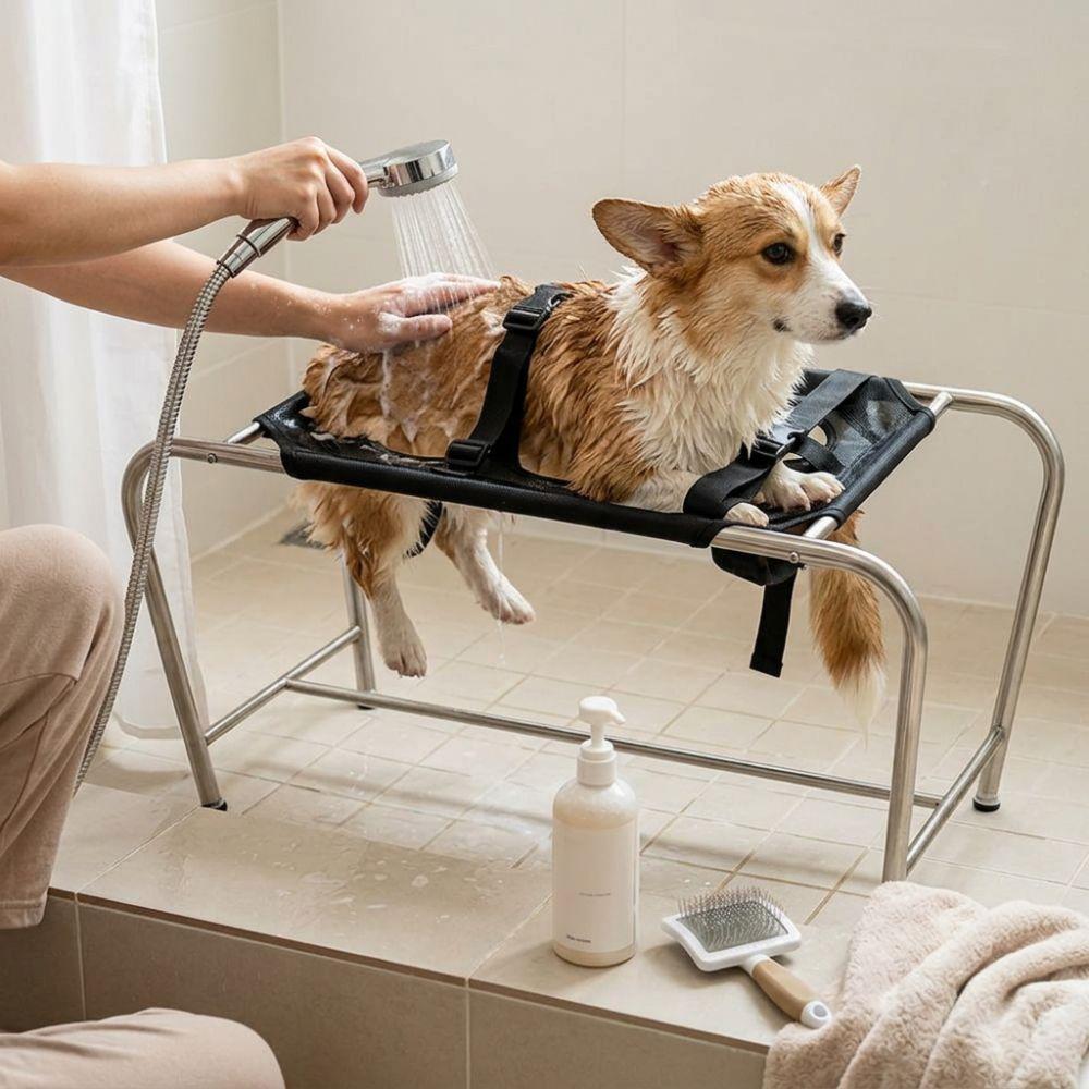 Folding Dog Grooming Table 6-Hole Cat Bathing Restraint Rack Pet Washing Station Grooming Supplies