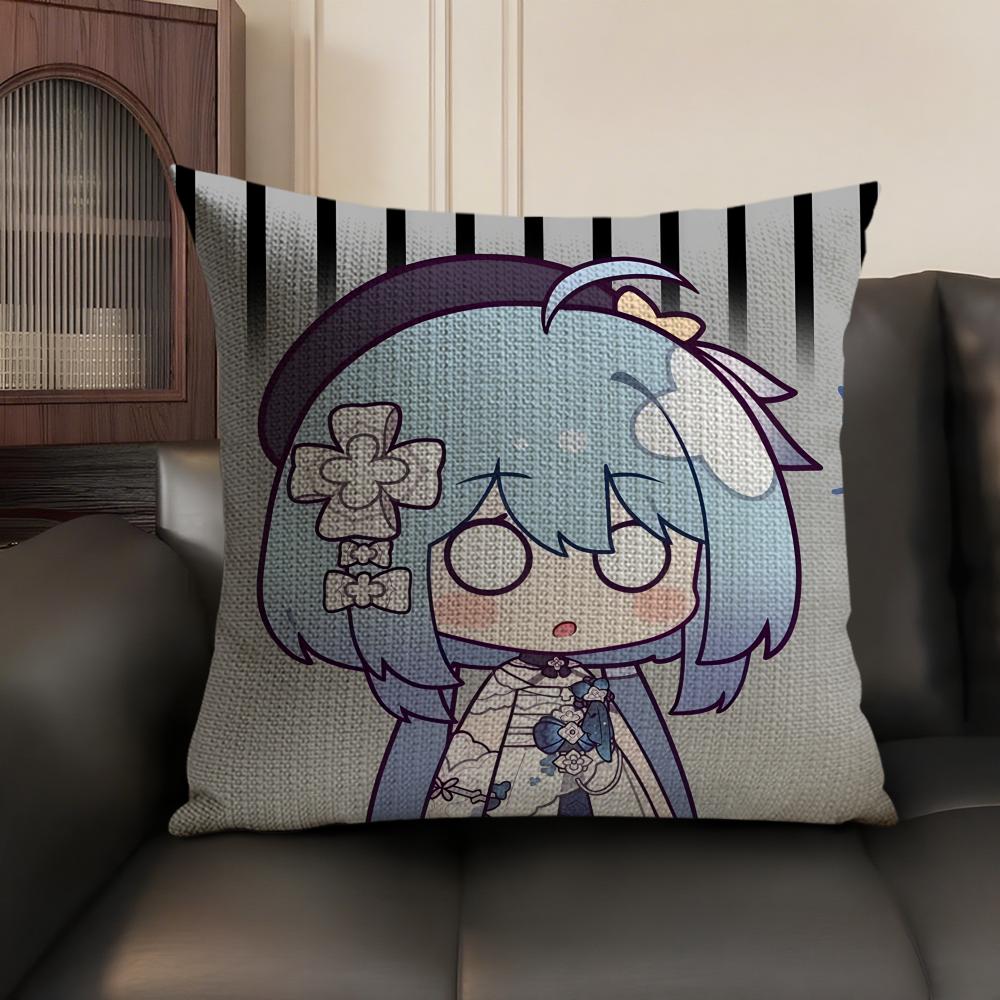 Anime Game Honkai Impact Cushion Cover Natural Linen Organic Fabric DoubleSided Printing Sofa Home Decor Gift Pillow Case