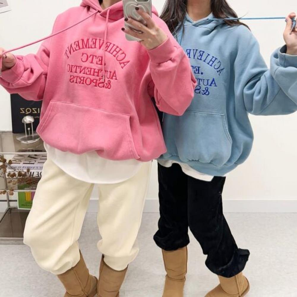 Mizqz Men Kami Overfit Lettering Embroidery Hoodie 3color