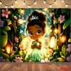 Princess Tiana Banner Background Customizable Name with Age Number Children's Birthday Party Decoration Baby Shower Arrangement