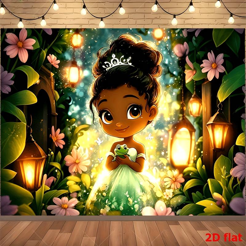 Princess Tiana Banner Background Customizable Name with Age Number Children's Birthday Party Decoration Baby Shower Arrangement