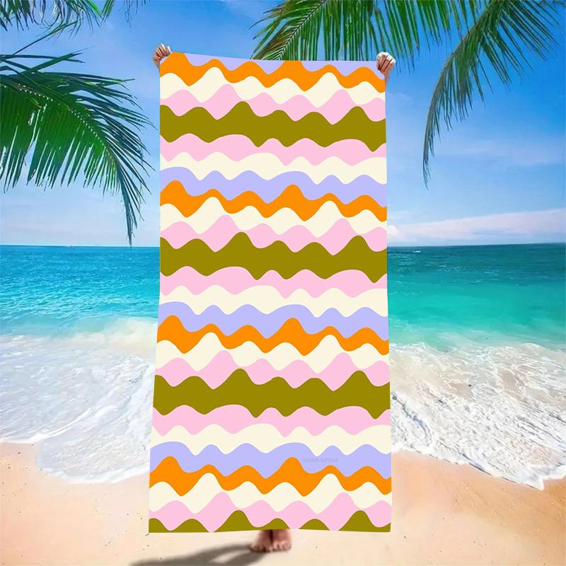 Retro Groovy Wavy Stripes Microfiber Beach Towel Oversized Extra Large Aesthetic Colorful Swirl Pool Blanket for Women Girls