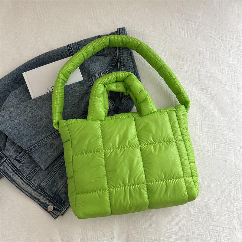 Yogodlns Solid Color Shoulder Messenger Bags Large Capacity Lightweight Quilted Totes Down Cotton Padded Puffy Handbags for Women