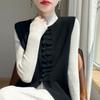 New Chinese Round Neck Plate Buckle Knitted Waistcoat Women's Casual Autumn and Winter Stacked Sleeveless Tops