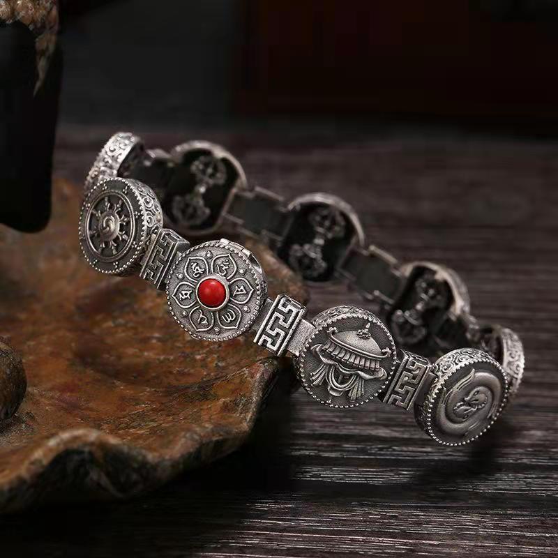 New Retro National Tide National Style Buddhist Eight Treasures Retro Bracelet Men's Six-character Mantra Vajra Accessories