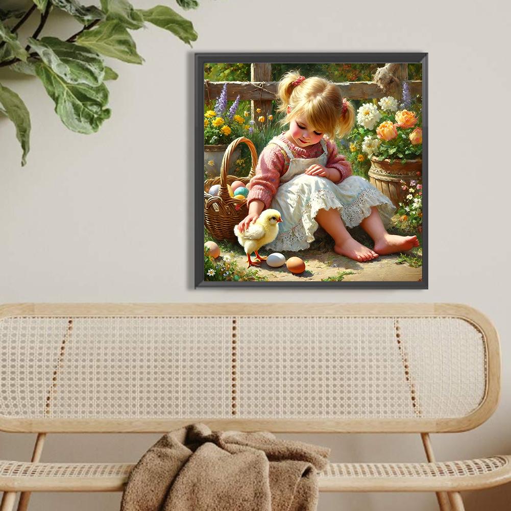 5D DIY Полный Круглый Дрель Алмазная Картина Девочка Набор Домашний Декор Искусство Ремесло 40x40см