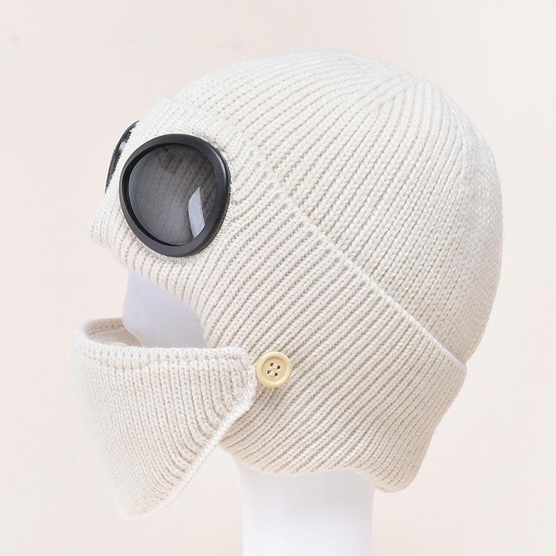 Autumn and Winter Warm Hat New Aviator Glasses Ear Protection Plus Velvet Warm Wool Knitted Hat with Mask
