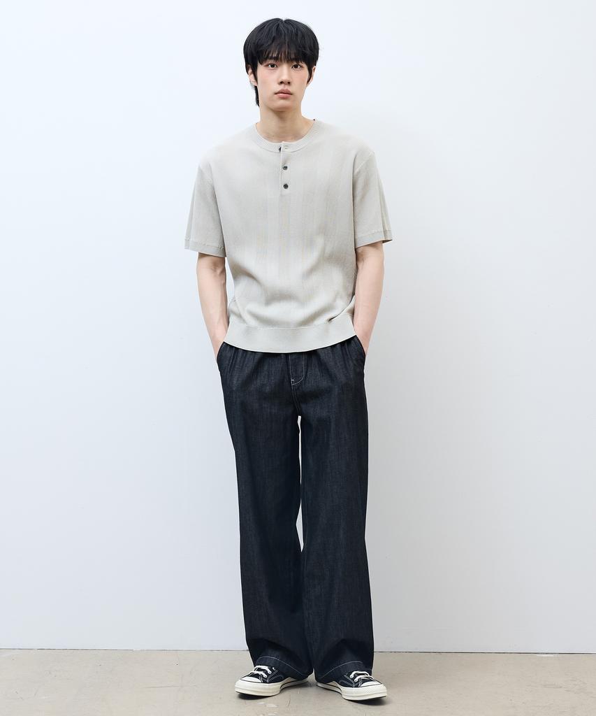 MINDBRIDGE [On] Texture Modification Henley Neck Short Sleeve Knit - 3 Colors