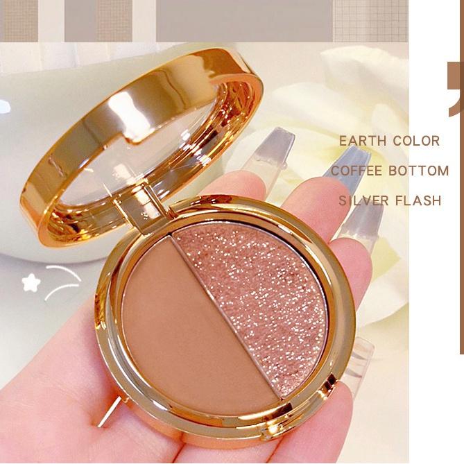 Two-tone Eyeshadow Palette Earth Pearlescent Matte Natural Brightening Sleeper Silkworm Contouring Waterproof Eyeshadow Tray Lasting Setting Makeup