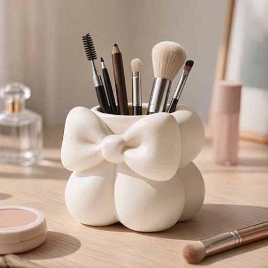 3D Printed Bow Pen Multifunctional Makeup Brush Holder for Desk Storage Container Cute