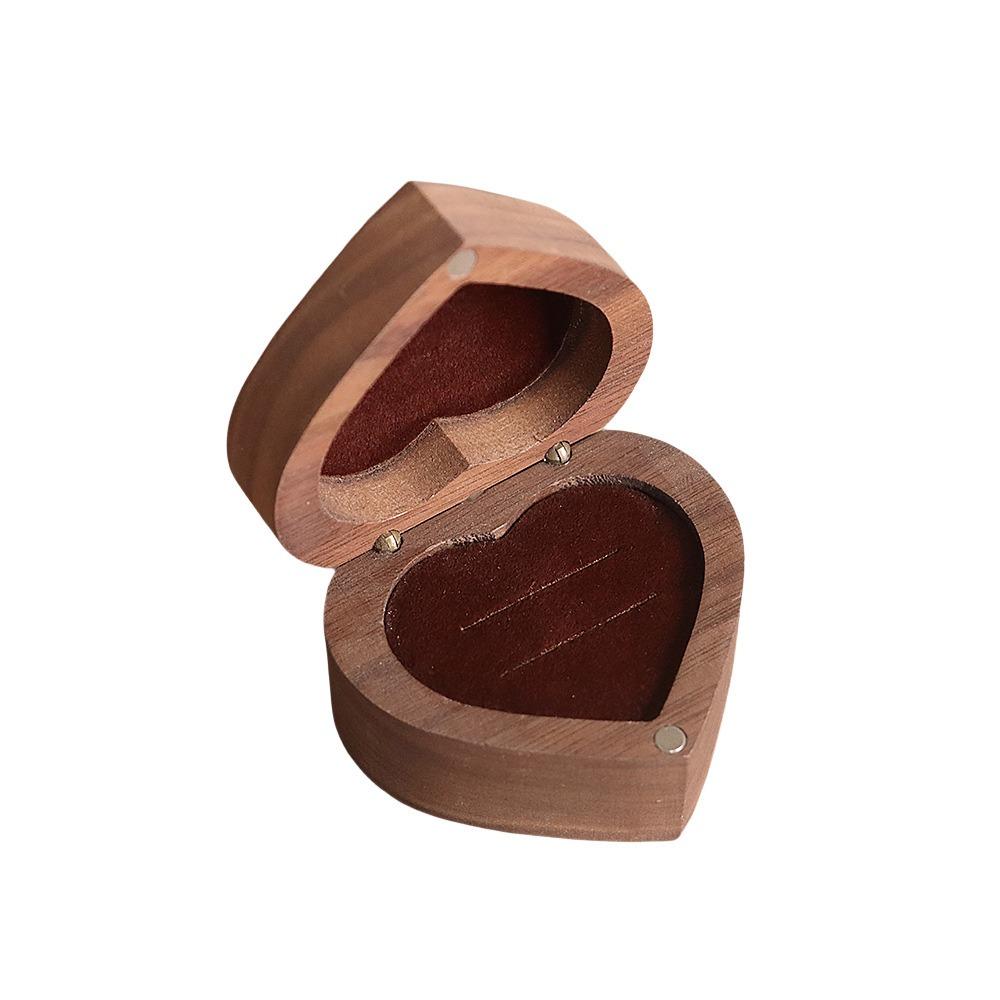 Anti-collision Walnut Wood Rings Box 1/2 Slots Rings Bearer Box Simple Heart Rings Holder  Propose