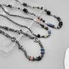 Black Gallstone Volcanic Stone Beaded Necklace, Geometric Asymmetric Collarbone Chain, Light Luxury Fashion Cool Accessories