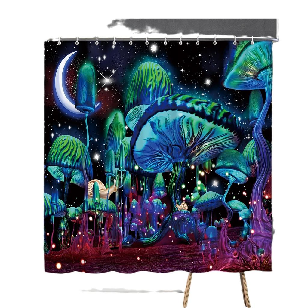 Водонепроницаемая штора для ванной, цифровая печать, растение, гриб, занавеска для душа, без пробивки, перегородка для туалета, ткань для душа