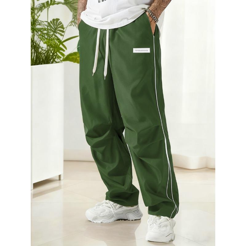 Men Drawstring Elastic Waist Contrast Side Line Wide Leg Pants Loose Casual Jogger Trousers