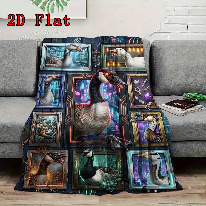 Cybernetic Goose Collection 2D Flat Pattern Flannel Blanket, High quality All Seasons, Home Decor, Warmth and Comfort, Perfect for Christmas Gifts.