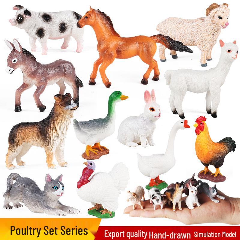 Миниатюрный набор Farm Animal: Индейка, Кролик, Лошадь, Осел, Альпака, Курица, Утка, Гусь, Свинья, Собака, Кошка