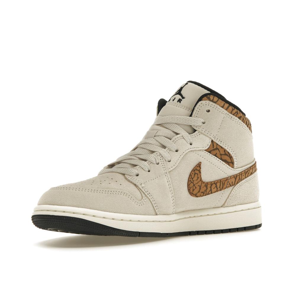 Air Jordan 1 Mid SE Brown Elephant Men Sneakers Light-Orewood-Brown Metallic-Gold White DZ4129-102