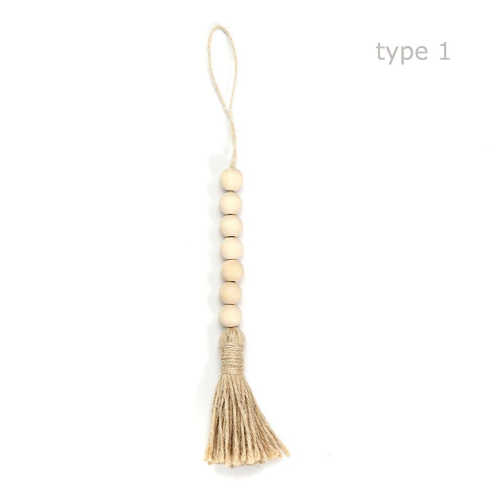 Decor Farmhouse Handmade Garland Wall Hanging Tassels String Wood Bead Garland With Jute Rustic
