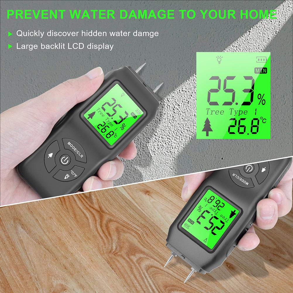 Digital Wood Moisture Meter LCD Display Moisture Detector Tester Pin-Type Timber Damp Meter Drywall Masonry Moisture Detector