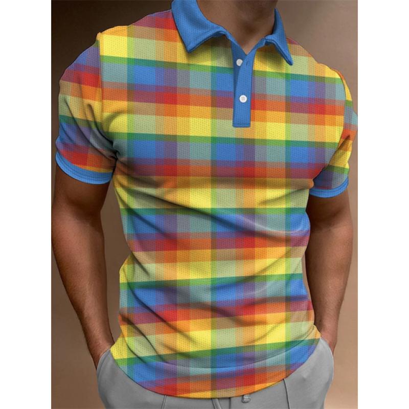 New Men'S Polo Shirt 3d Rainbow Printed Men Clothing Summer Casual Short Sleeved Loose Oversized Shirt Street Fashion Tops Tees