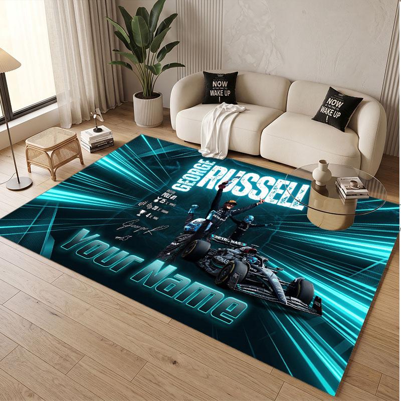 Custom Rug George Russell Pattern Print Name Text Soft Non‑Slip Floor Carpet for Home Indoor Decoration