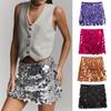 Women Mini Skirt High Waist Sparkling Sequin A-Line Short Skirt Hip Wrapped Party Wedding Skirt Clubwear