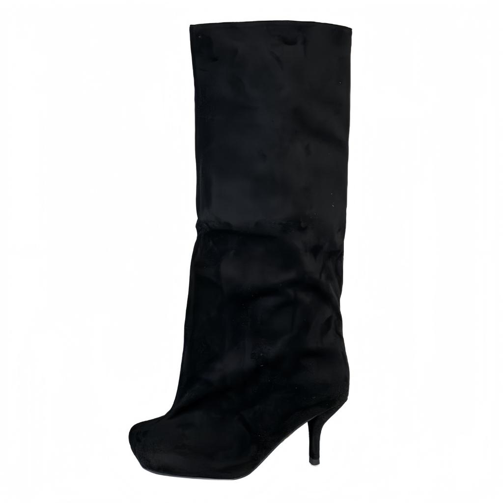 Miting Loose Straight Boots Autumn and Winter Matte Retro Trouser Boots Long Boots Big Tube Circumference High Heel Western Cowboy Boots Women