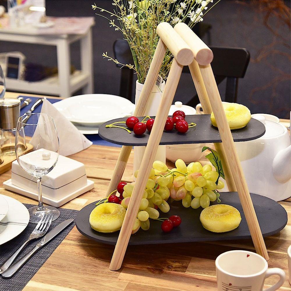Stone wooden platter, 2-tier, 41x24x38.5 cm