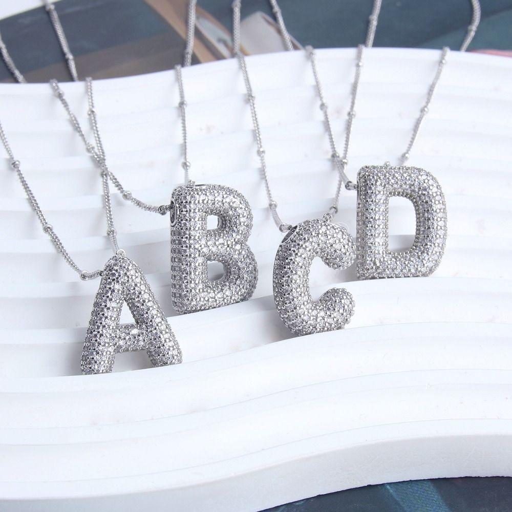 Silver Color Silver Zircon Necklace Rhinestones Women Choker Simple Letter Pendant Necklace Gift