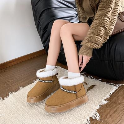 Женские зимние ботинки на толстой подошве для улицы 2024 Зима Новые Мех Один Короткий Голенище Толстые Хлопковые Ботинки