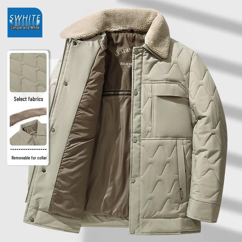 Men's Winter Fleece-Lined Warm Cotton Jacket with Detachable Collar