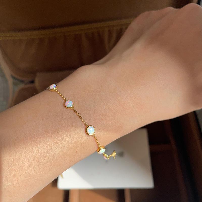 Monkton S925 Silver Opal Bracelet for Women 14Kgold Plated Tennis Bracelet Jewelry Anniversary Birthday for Wife