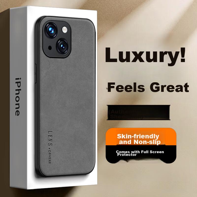 IPhone 14 Plus Case, IPhone 14 Plus with Full Lens Protection, Silicone Soft Edge, Shockproof, Ultra-Thin, Simple And Leather Texture Case, Gray
