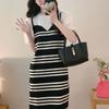 Летнее Новое Модное Платье в Западном Стиле из Имитации Двойки, Корейское Трикотажное Платье с Короткими Рукавами в Полоску