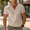 Мужская футболка с воротником Генри, однотонная летняя футболка с коротким рукавом, повседневный топ из хлопковой смеси для повседневной носки, для путешествий на пляж