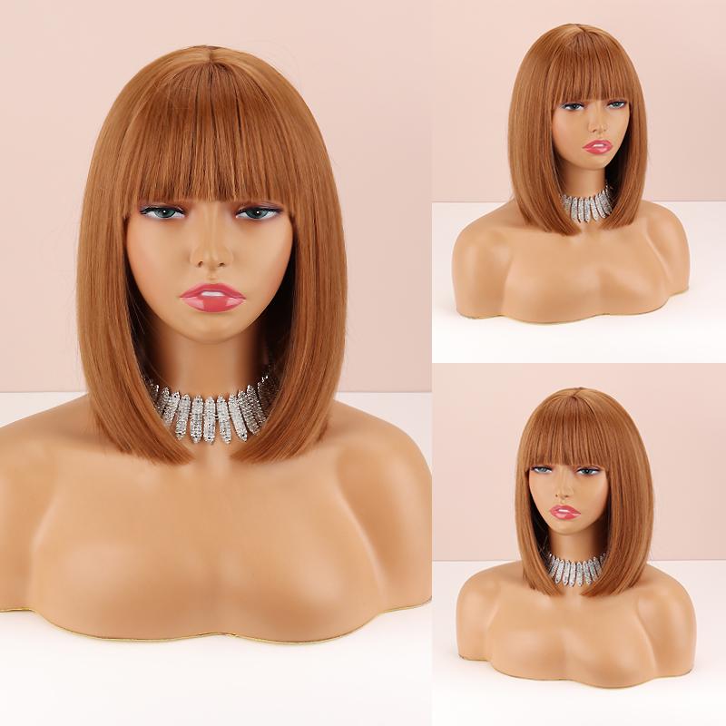 MISS WIG Ombre Коричневый Светлый Цвет Женская Мода Короткий Прямой Парик Боб с Челкой Синтетическое Волокно Натуральный Парик Боб Повседневная Одежда