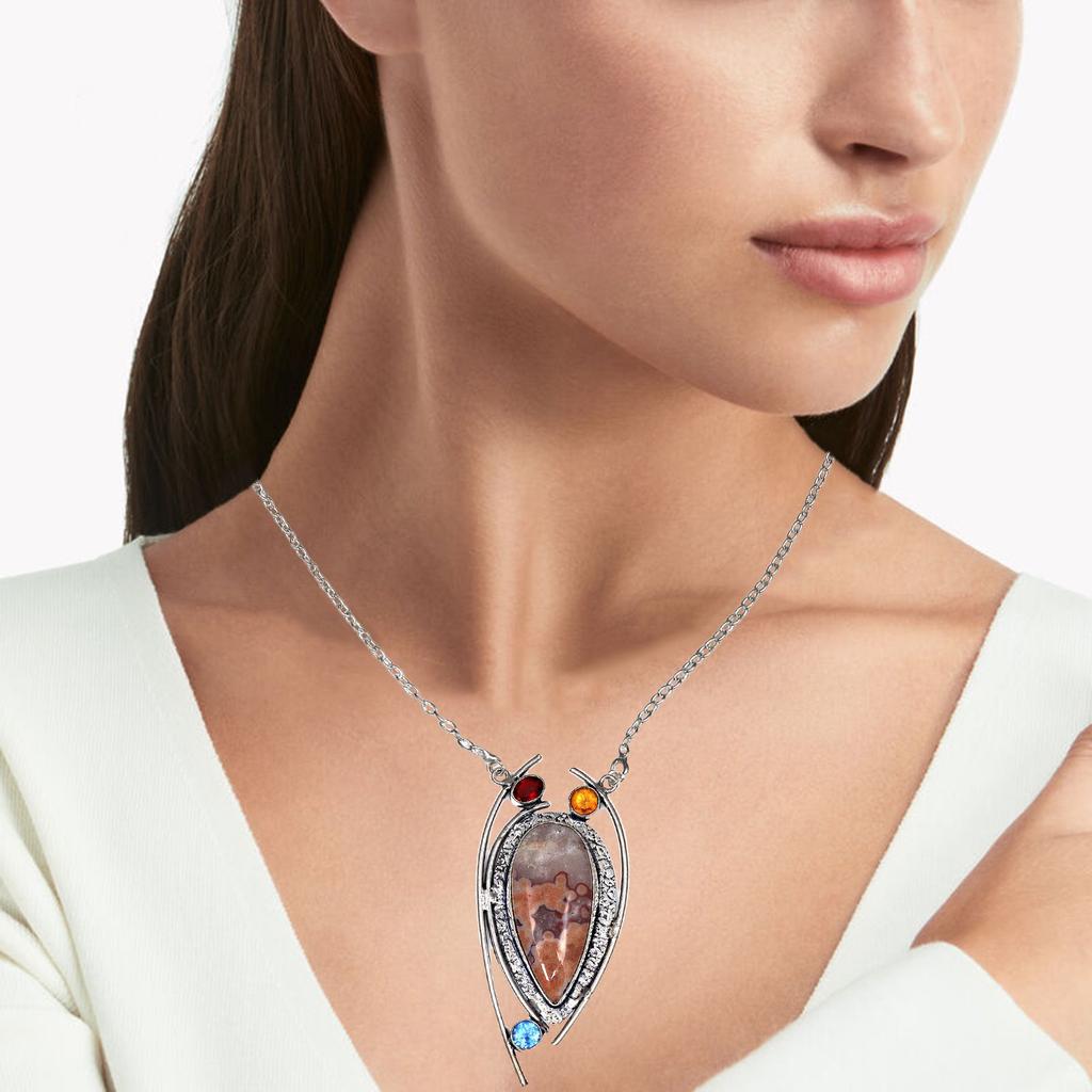 Серебряное ожерелье с агатом и цитрином на День матери, 20 дюймов