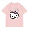 Летняя футболка с мультяшным принтом HelloKitty 2026 года, повседневная хлопковая футболка с коротким рукавом для взрослых и детей, милый кавайный стиль streetwear