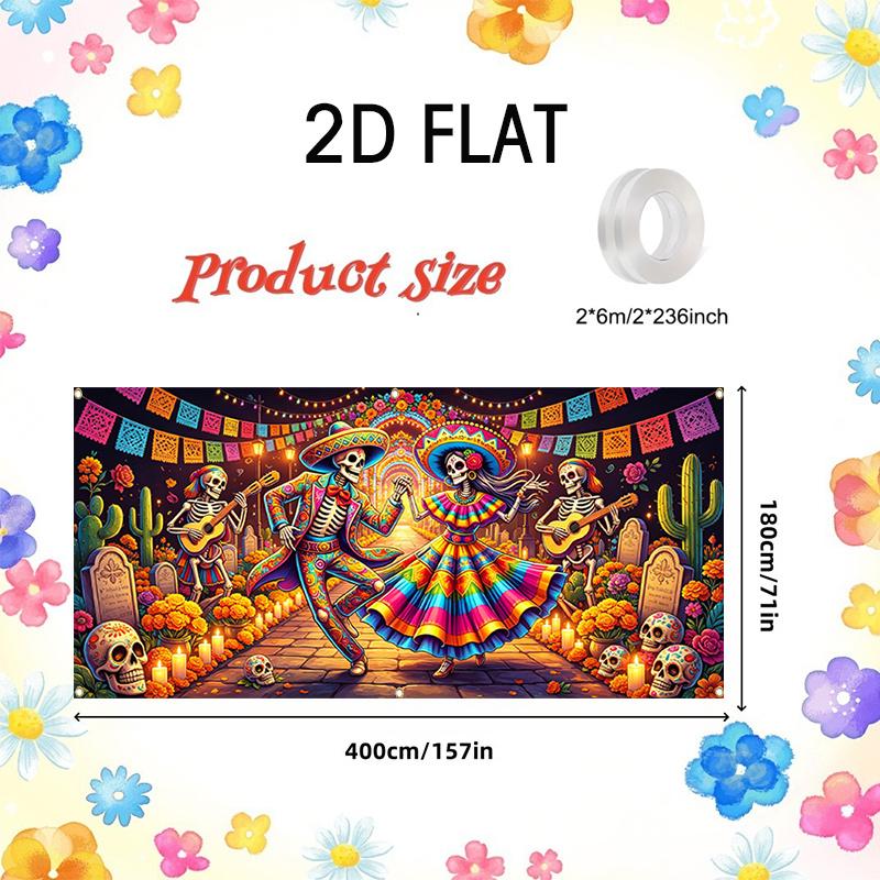 A large-sized 2D flat-print banner featuring a Halloween dance theme - highly suitable for use as a garage door decorati