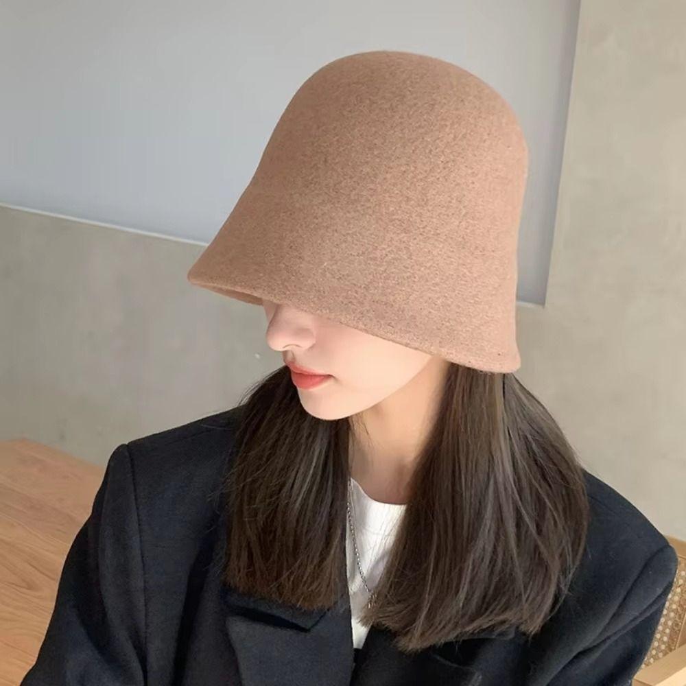 Warm Wool Fisherman Hat Solid Color Fedora Hat Simple Warm Bucket Hat Outdoor