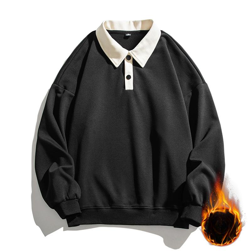 New Autumn and Winter Velvet Trendy Lapel Fashion Sweatshirt for Teenagers and Men's Trendy Brand Loose Casual Sweatshirt