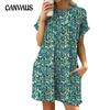Женское весенне-летнее новое свободное платье с круглым вырезом, коротким рукавом и карманом с принтом в наличии
