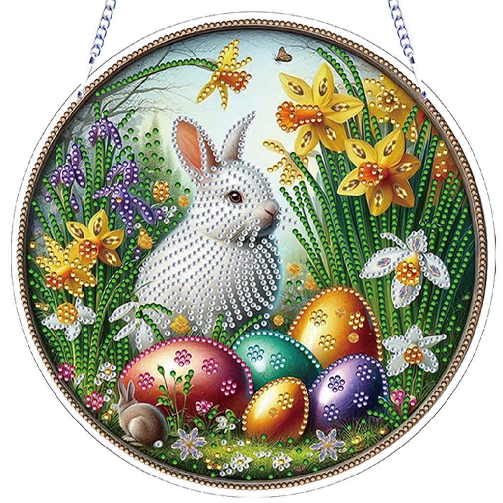 Easter 2D Flat DIY Hanging Diamond Art Kits Special Shape Rhinestone Diamond Art Window Pendants Wall Decor for Home & Windows