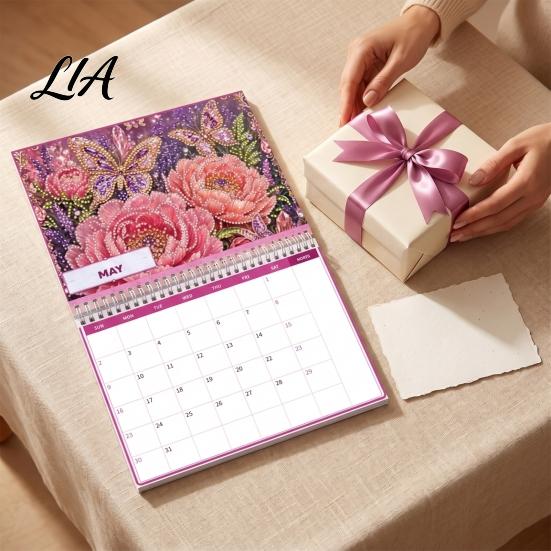 Artistic Wall Planner 2027 DIY Faux Diamond Art Hanging Calendar, Rhinestone Painting Illustration Seasonal Holiday Ritual Gift Theme Spiral Bound 12