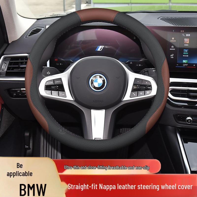 Odorless, non-slip steering wheel cover for BMW i3, i5, ix1, ix3, 5 Series & new energy vehicles; stitch-free design.